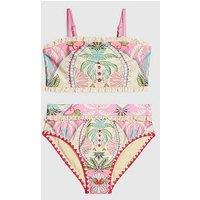 River Island Older Girls Palm Tree Frill Bikini Set - Pink