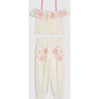 River Island Mini Girls Floral Trousers Set - White