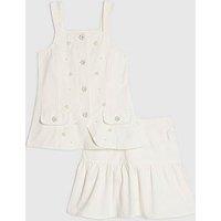 River Island Older Girls Pearl Waistcoat Skirt Set - White
