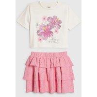 River Island Older Girls Floral Rara Skirt Set - Pink