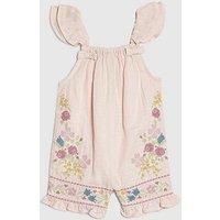 River Island Baby Girls Floral Cross Stitch Romper - Pink
