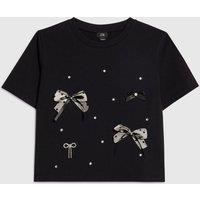 River Island Older Girls Bow Charm T-Shirt - Black