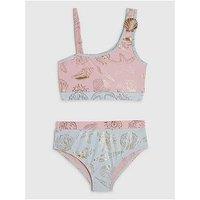 River Island Older Girls Foil Shell Asymmetric Bikini Set - Pink