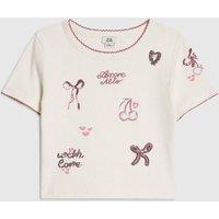 River Island Older Girls Sequin Embroidered T-Shirt - Cream