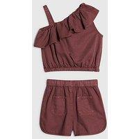 River Island Older Girls & One Shoulder Set - Dark Purple