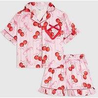 River Island Older Girls Cherry Print Satin Pyjamas - Pink