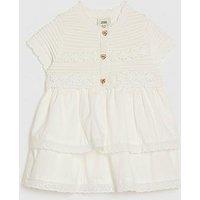 River Island Baby Girls Hybrid Knit Broderie Dress - White