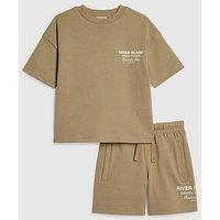 River Island Mini Boys Back Print Design Studios T-Shirt Set - Khaki