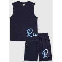 River Island Older Boys Ri Branded Vest & Short Set - Blue