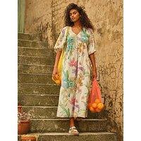 Fatface Tropical Smock Midi Dress - Cream