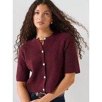 Pieces Short Sleeve Knit Cardigan - Burgundy