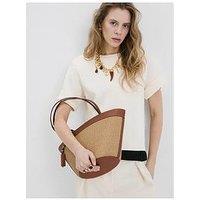 Mango Contrast Canvas Shopper Bag - Brown