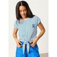 Fatface Tie Front Stripe T-Shirt - Blue