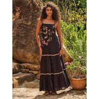 Fatface Gia Embroidered Maxi Dress- Black