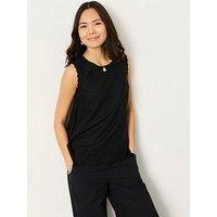 Fatface Ella Broderie Cami Top - Black