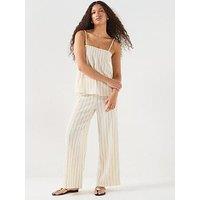 Only Mika Wide Leg Stripe Pant- Beige