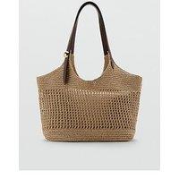 Mango Natural Fibre Shopper Bag With Metallic Detail - Cream