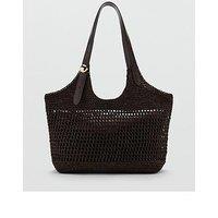 Mango Natural Fibre Shopper Bag With Metallic Detail - Brown