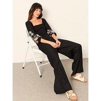 Fatface Adele Embroidered Jumpsuit - Black