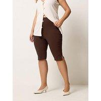 Yours Curve Bengaline Pedal Pusher Short - Brown