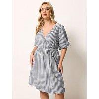 Yours Curve Striped Wrap Dress - Blue