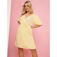 Yours Curve Striped Wrap Dress - Yellow