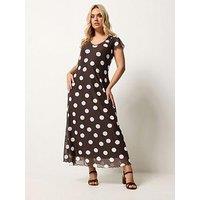 Yours Curve Mesh Polka Dot Print Maxi Dress - Brown