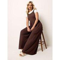 Yours Curve Textured Jumpsuit - Brown
