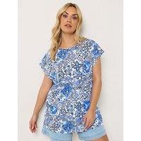 Yours Curve Grown On Slub T-Shirt - Blue