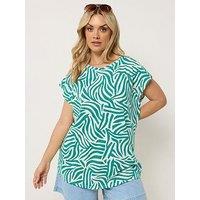 Yours Curve Grown-On Sleeve Slub T-Shirt - Blue