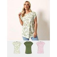 Yours Curve 3 Pack Grown On Sleeve T-Shirts - Green