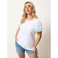 Yours Curve Angel Sleeve Embroidered T-Shirt - White