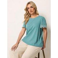 Yours Curve Angel Sleeve Embroidered T-Shirt - Green