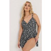 Yours Curve Diamond Wrapover Swimdress - Black