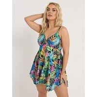 Yours Curve Tropic Hanky Swimdress - Black