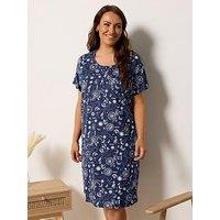 Yours Curve Summer Celestial Placket Night Dress - Blue