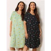 Yours Curve 2 Pack Soft Touch Fruit Dipped Back Nightdress - Black/Green