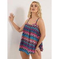 Yours Curve Pleat Front Tankini Top - Black