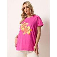 Yours Curve Placement Core T-Shirt - Pink