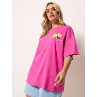 Yours Curve Placement Relaxed T-Shirt - Pink