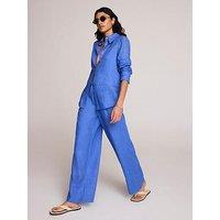 Mint Velvet Linen Wide Trouser - Blue