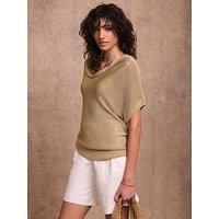 Mint Velvet Gold Cowl Neck Knit Top