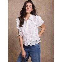 Mint Velvet Broderie Puff Sleeve Top - White