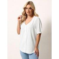 Yours Curve Button Textured Short Sleeve Blouse - White
