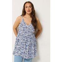 Yours Curve Shirred Smock Cami Top - Blue