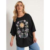 Yours Curve Placement Boxy T-Shirt - Black