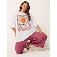 Yours Curve Placement Boxy T-Shirt - White