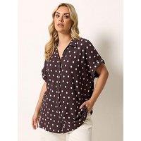 Yours Curve Grown On Polka Dot Print T-Shirt - Brown