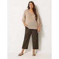 Yours Curve Cotton Wide Leg Elasticated Trousers - Brown