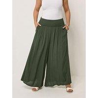Yours Curve Shirred Waist Wide Leg Trousers 30" - Green